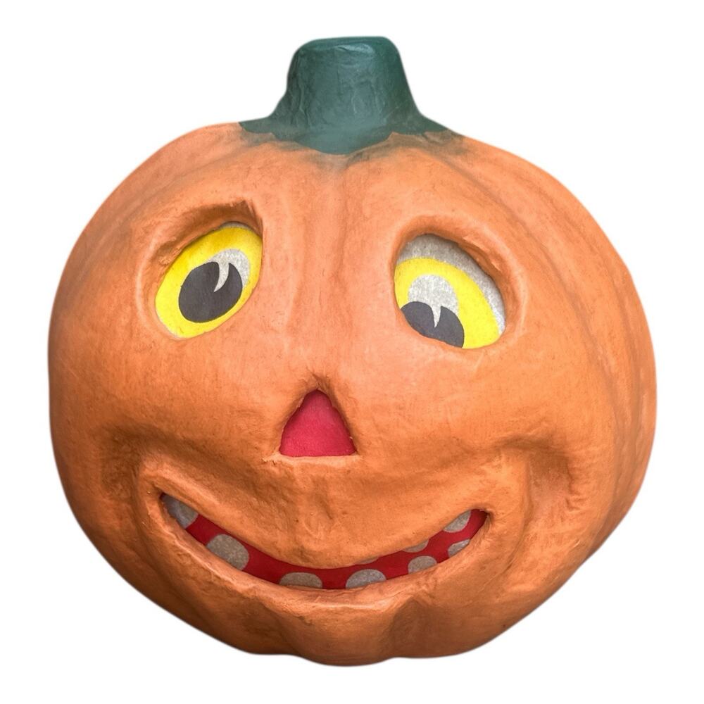 Vintage Large 7" Halloween Paper Mache Jack-O-Lantern Pumpkin Primitive Folk Art